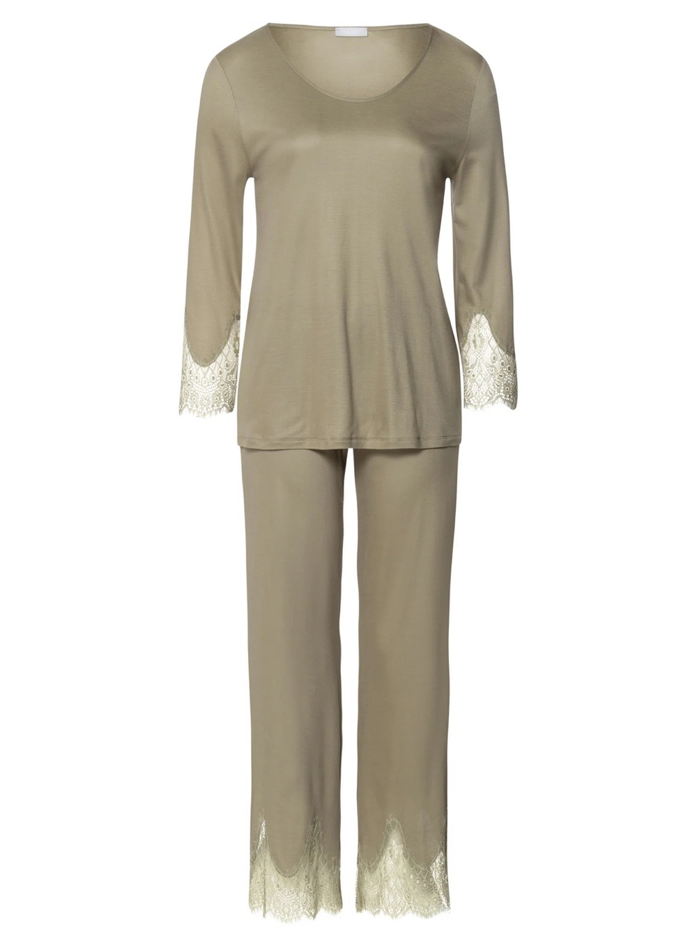 NWT HANRO 2PC Melia Scalloped Lace Silver Sage Tencel Pajama Set Large